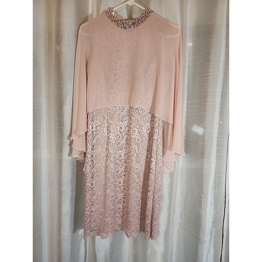 Jessica Howard ‎ Glitter/Lace Capelet Dress 10 petite Pink